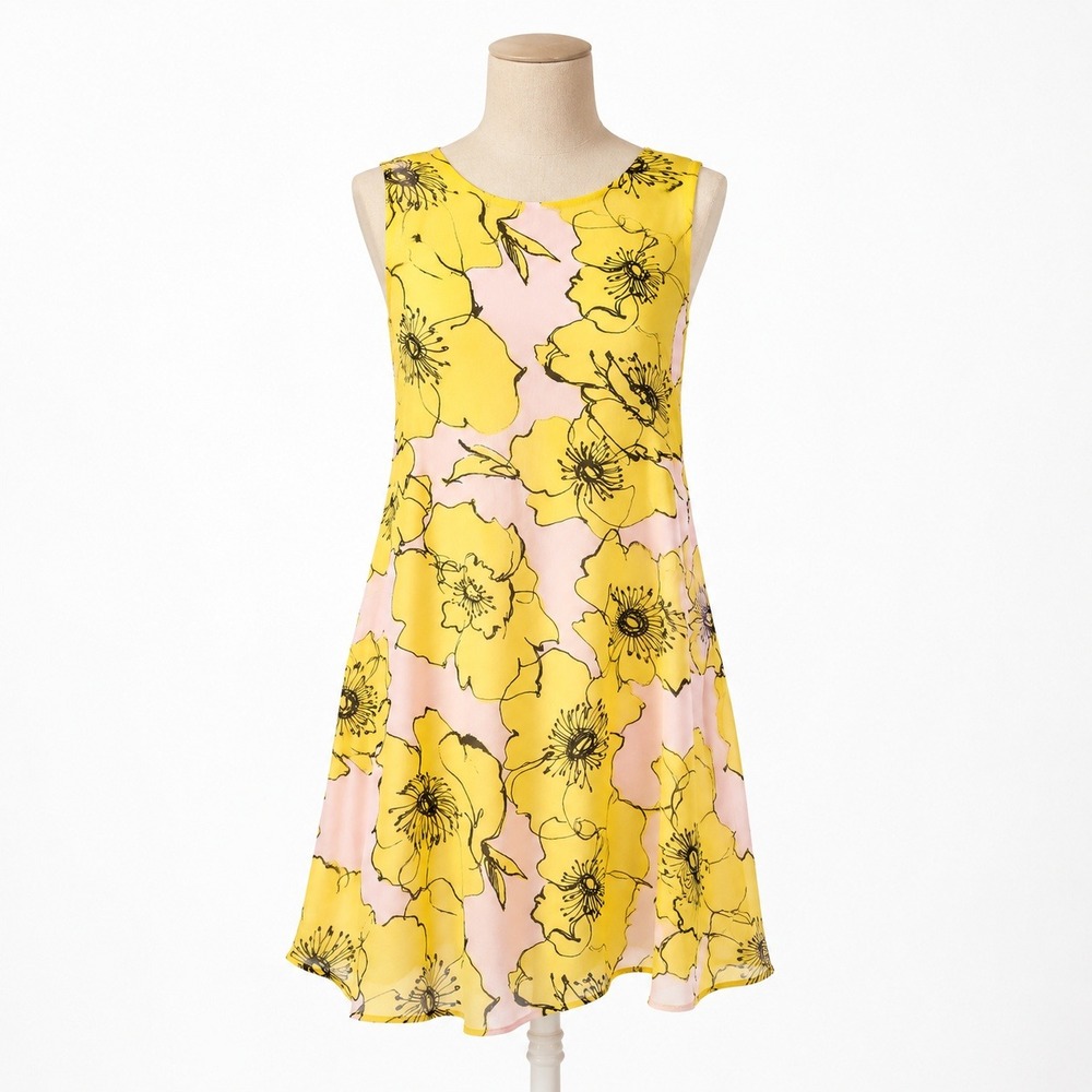 Floral Poppy Chiffon Sleeveless Shift Dress Size 2 Fairy Wedding Guest Preppy